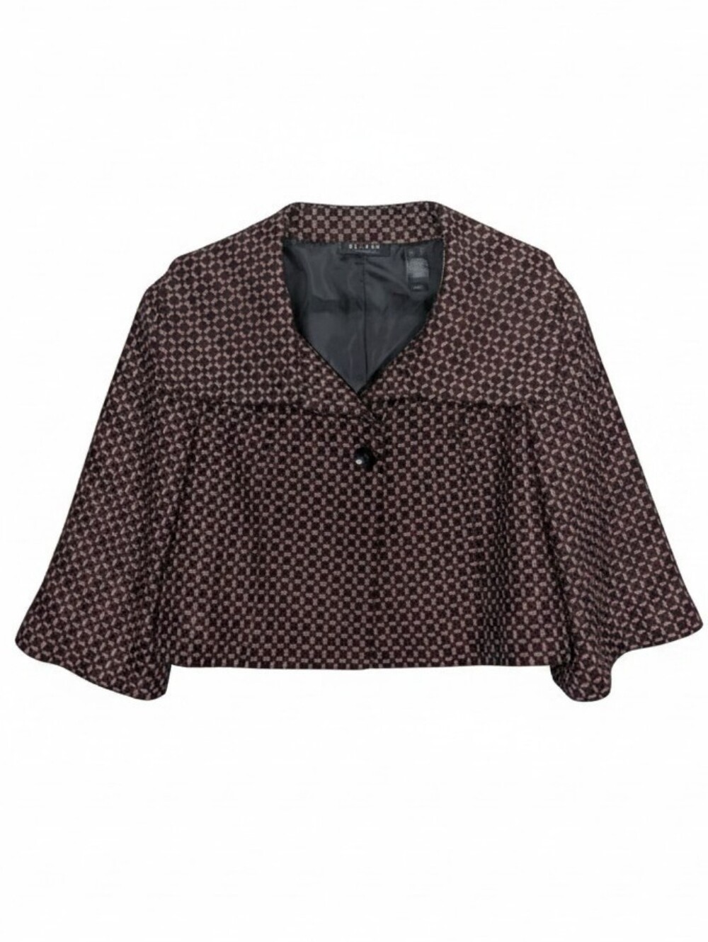 Axcess Wool Blend Cropped Textured Jacket Blazer Large Burgundy Black